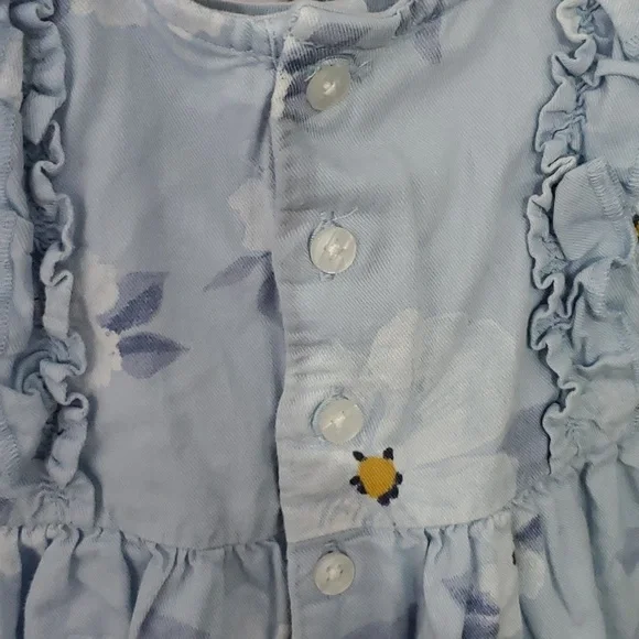 Carter's Baby Girl Sky Blue Floral Sleeveless Ruffle Dress Size 6 Months - Picture 4 of 7